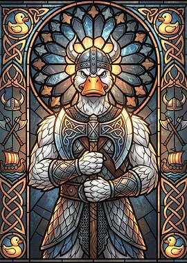 Viking Duck Warrior Stained Glass