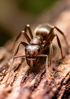Close-up of an ant on wood