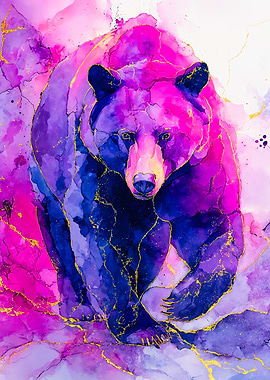 Vibrant purple bear alcohol ink