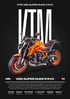 KTM 1390 Super Duke R Evo Motorcycle Poster