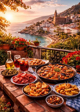 Italian Coastal Feast at Sunset