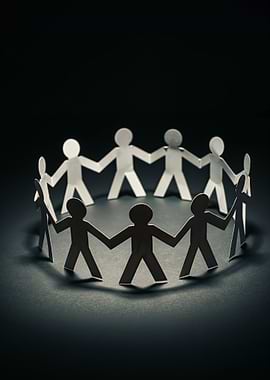 Paper people holding hands in a circle