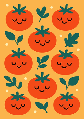 Cute Tomato Pattern with Leaves