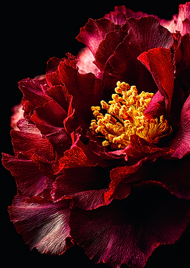 Dark red peony macro photography