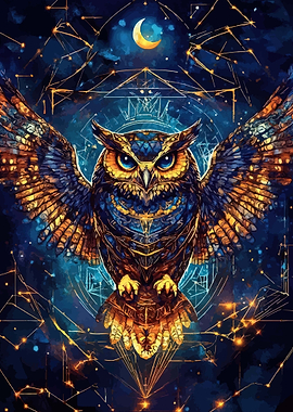 Mystical Owl with Celestial Background