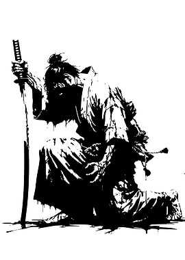 Samurai kneeling with sword