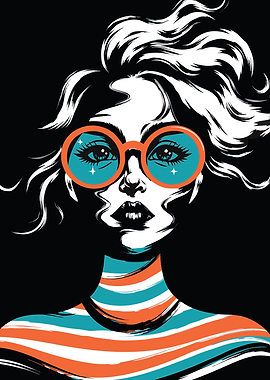 Woman with Orange Sunglasses and Striped Shirt