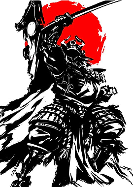 Samurai Warrior with Red Sun