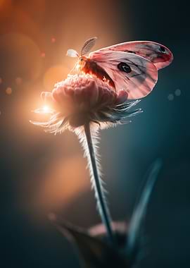 Moth on a Flower at Sunset