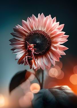 Wasp on a Pink Sunflower