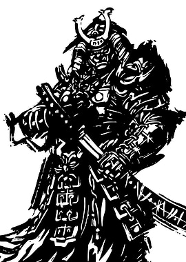 Samurai Warrior in Black and White