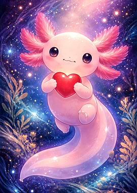 Cute Axolotl Holding a Heart