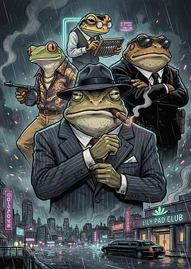 Gangster Frogs in a Rainy City