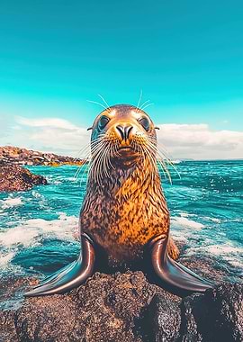 Seal on Rocks by the Ocean