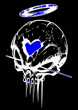 Skull with Blue Heart and Halo