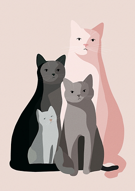 Four Cats Sitting Together