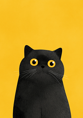 Cute Black Cat with Big Yellow Eyes