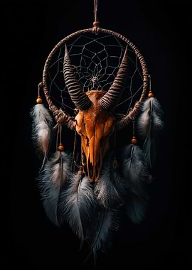 Dreamcatcher with Animal Skull and Feathers