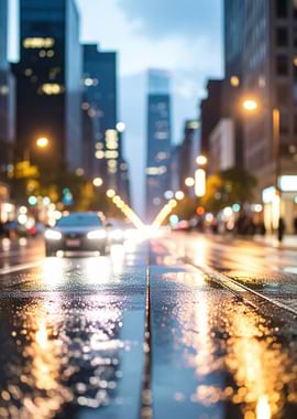 Rainy City Street at Night