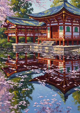 Japanese Temple Reflected in Water