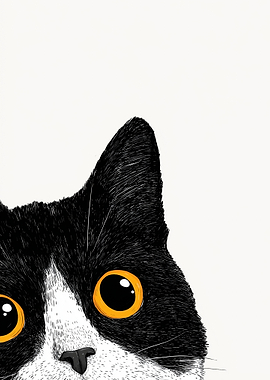 Peeking Black and White Cat