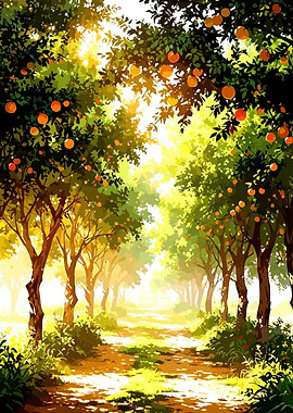 Sunlit Orange Grove Path