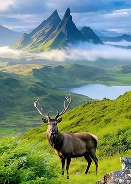 Majestic Stag in Scottish Highlands