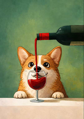 Corgi Pouring Wine