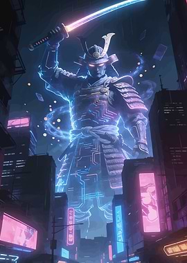 Cyberpunk Samurai in Neon City