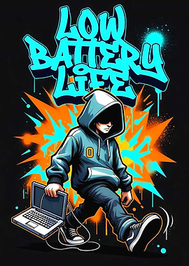 Graffiti Art of a Hooded Figure with Laptop