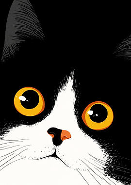 Close-up of a Black and White Cat's Face