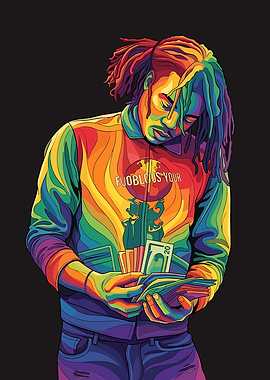 Lucki Counting Money in Rainbow Jacket