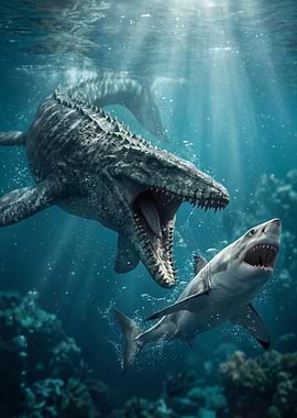 Mosasaurus vs. Shark Underwater