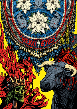 Skull King and Bull with Flames