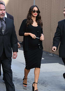 Megan Fox in Black Dress and Cardigan