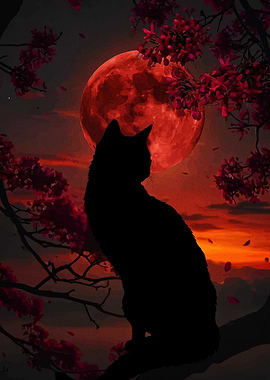 Black Cat Under Red Moon
