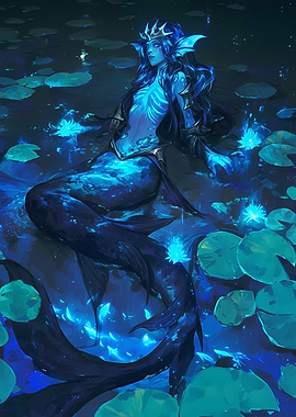 Enchanting Mermaid in a Bioluminescent Pond