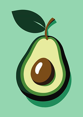 Stylized Avocado Half with Leaf