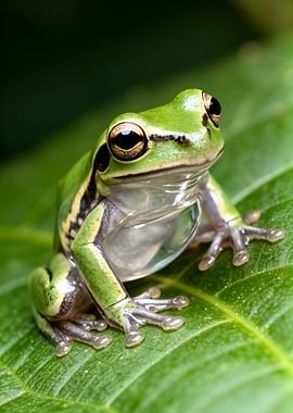 Green Tree Frog on Leaf
