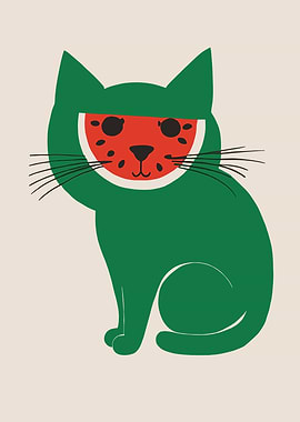 Watermelon Cat Illustration