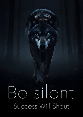 Wolf with glowing eyes and inspirational text