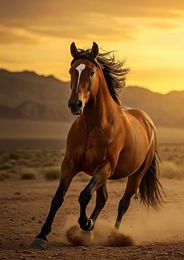 Horse Running in Desert Sunset