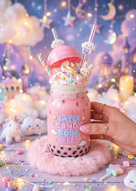 Kawaii Strawberry Boba Drink