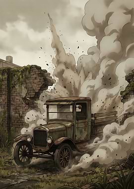 Vintage Truck in Dust Cloud