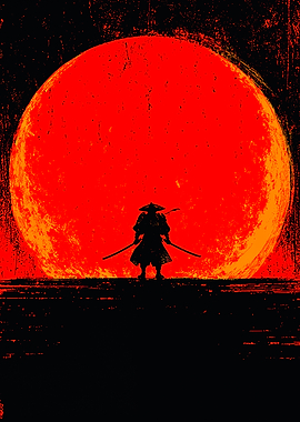 Samurai Warrior Red Sun Silhouette