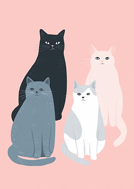 Four Cats Sitting Together