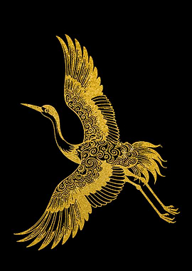 Golden Crane in Flight
