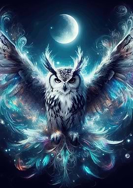 Mystical Owl with Moon