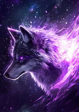 Cosmic Wolf with Purple Energy