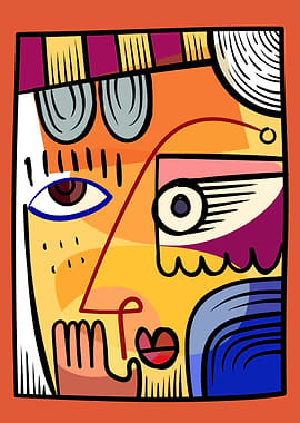 Abstract Cubist Face with Vibrant Colors